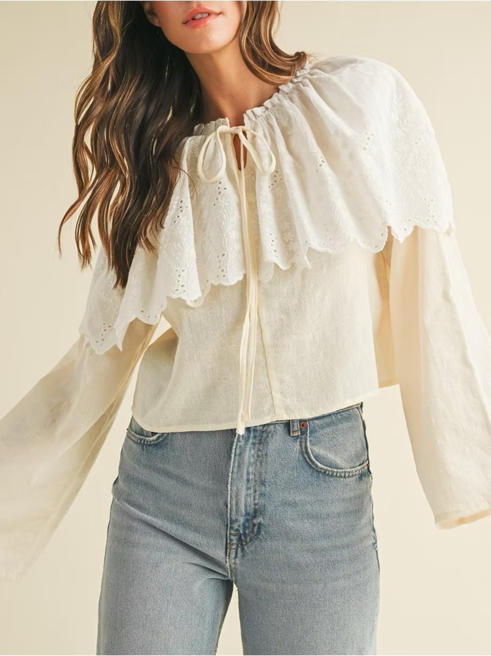 Goldie Lew Eyelet Ruffle Peasant Blouse Cottagecore Romantic NWT Medium - Picture 1 of 8